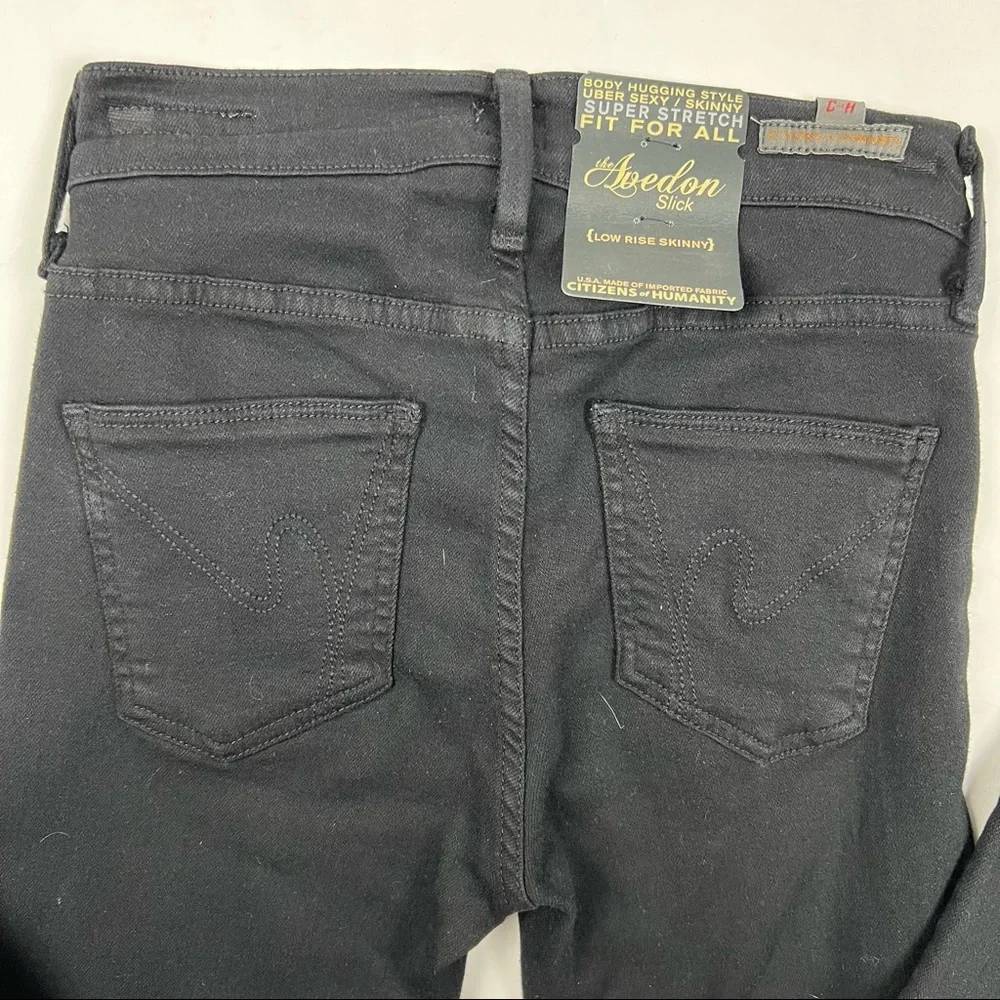 NWT Citizens of Humanity, Avedon Slick, Black Super Stretch Lo-Rise Skinny Sz 25 - Picture 4 of 13